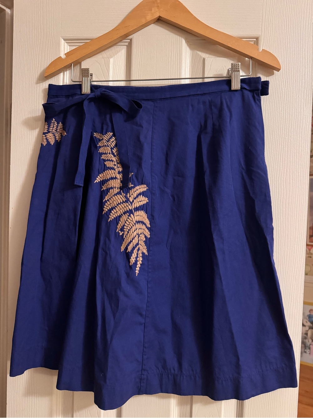 Nougat London Cobalt Blue A-Line Skirt with Cream Fern Embroidery